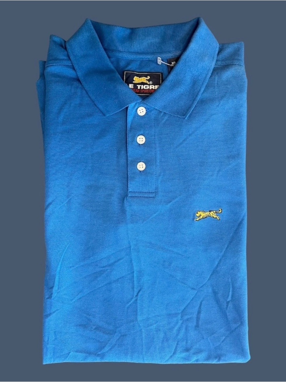 NWT Vtg Le Tigre Polo Shirt Mens Sz XL Blue Stripe Tiger Logo Made USA